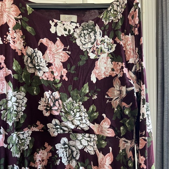 Loft Brand Purple Floral Long Sleeve Dress - Picture 3 of 7